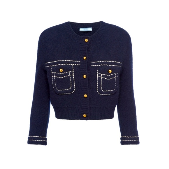 NWT Prada 100% Cashmere Long Sleeve Gold Button Sweater - Picture 1 of 13